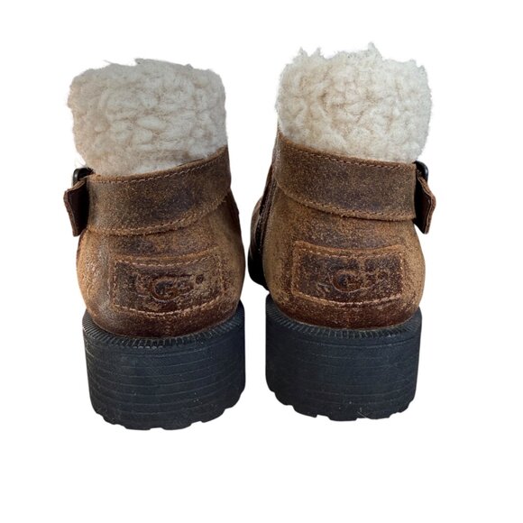 UGG Benson II waterproof ankle boot in brown leather buckle strap curly wool 6.5 - Picture 10 of 13